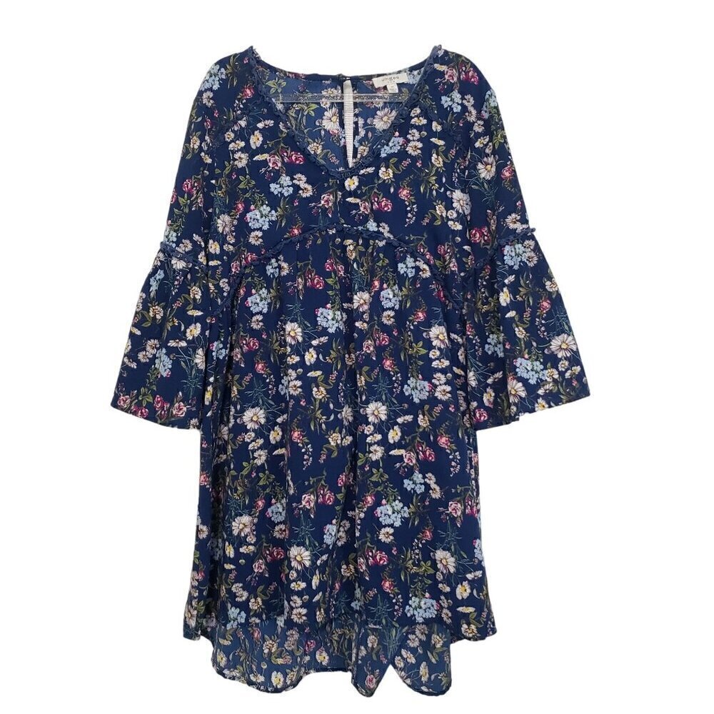 Umgee Floral Tunic Bell Sleeve Boho Cottage Romantic Festival Womens Size Medium